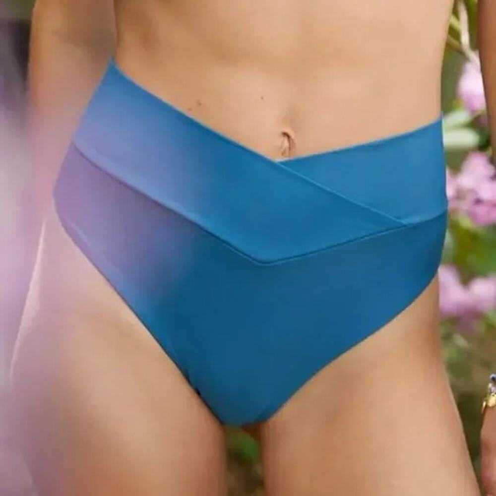 NWT Aerie Blue Crossover V-Front High Rise Cheeky Bikini Bottom XL
